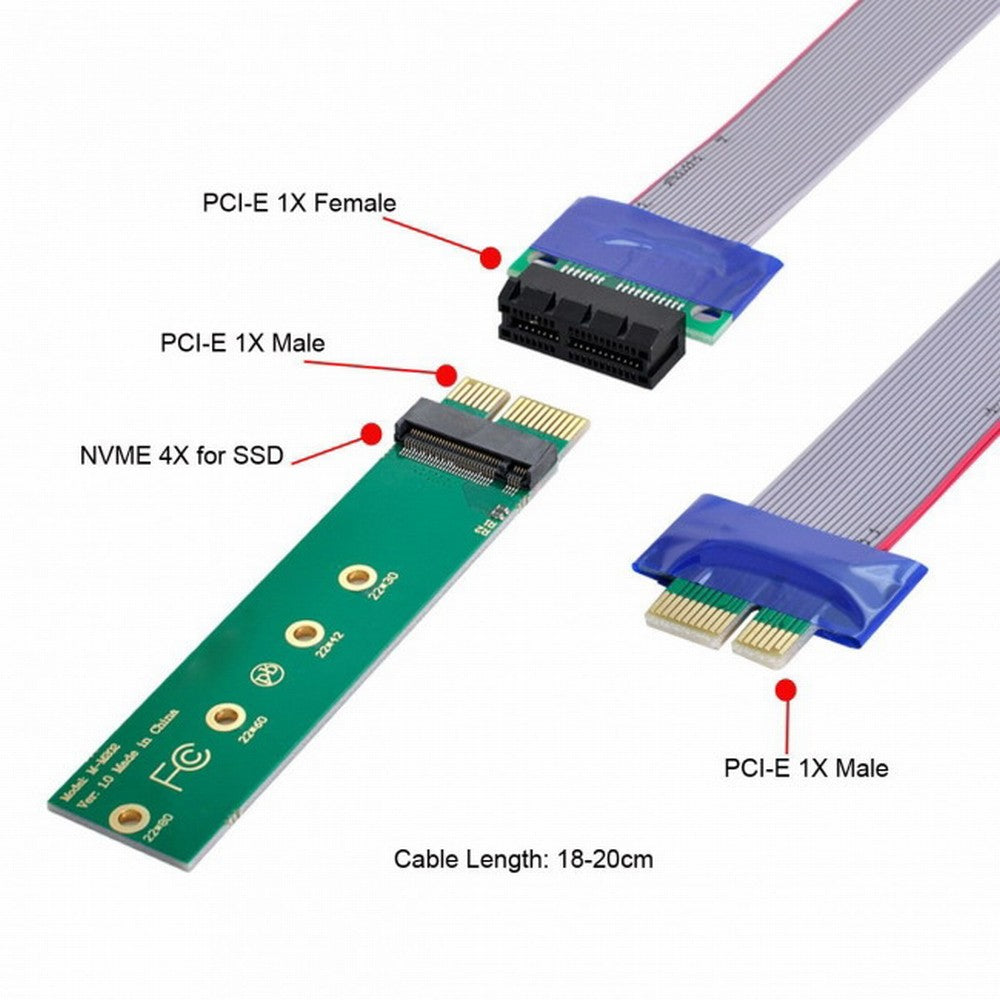 Chenyang NGFF M-key NVME AHCI SSD to PCI-E 3.0 1x x1 Vertical Adapter with Cable Male to Female Extension EP-051+SA-002