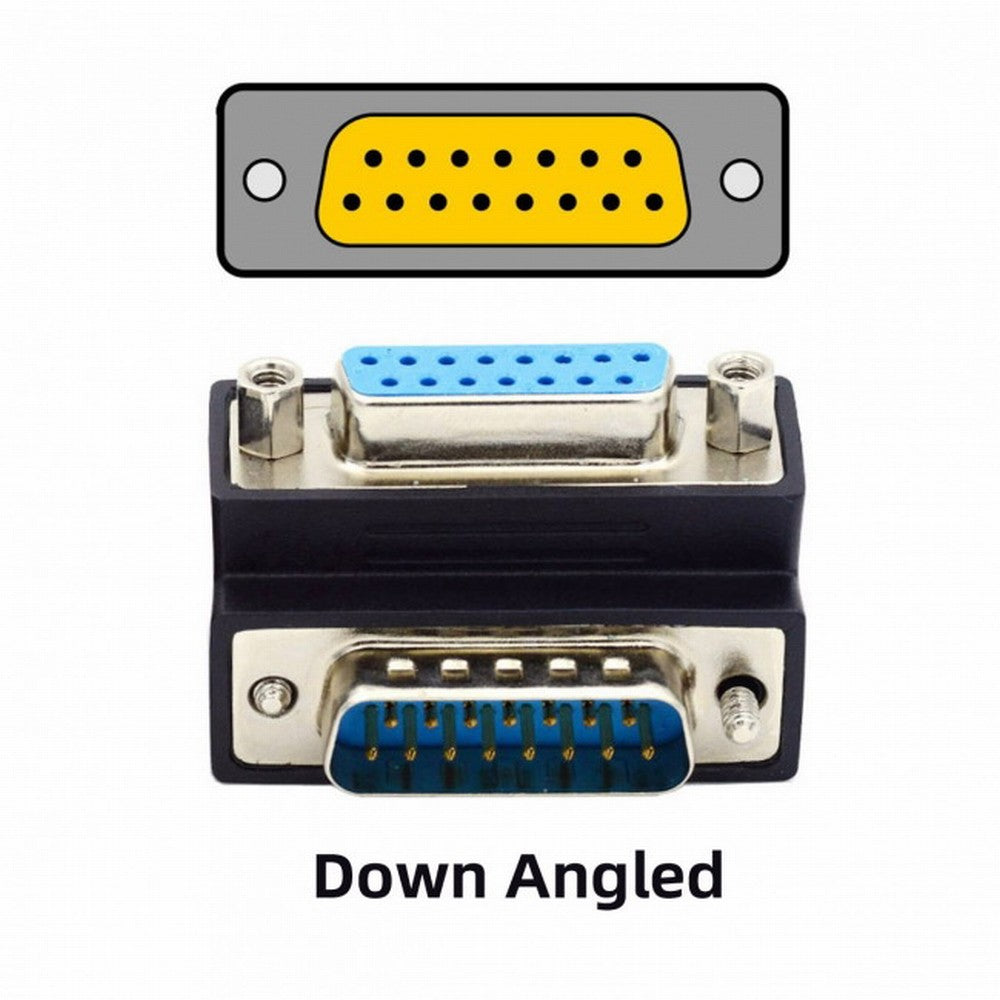 Chenyang Down 90 Degree Angled DSUB D-subminiature 15pin Male to Female Extension Adapter DB Connector DB-003-DN