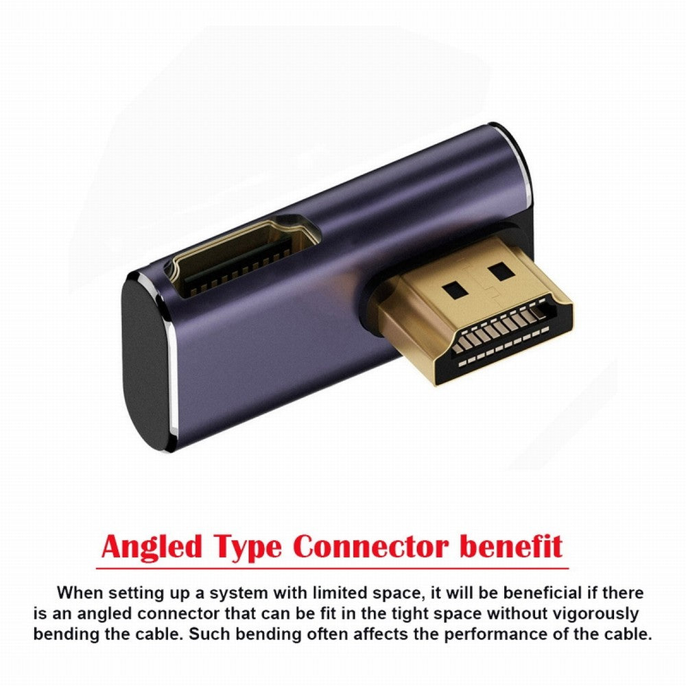 Chenyang HDMI Male to HDMI 2.1 Female Vertical 90 Degree Left Down Angled Low Profile UHD Extension Adapter Support 8K 60hz HDTV HD-011-A8K09
