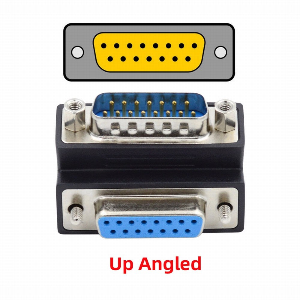 Chenyang DSUB RS232 D-subminiature 15pin Male Nut to Female Screw Extension Adapter DB Connector Up 90 Degree Angled DB-017-UP