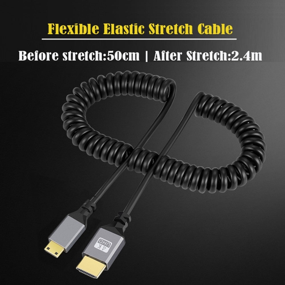 Chenyang Mini HDMI 2.0 Male to HDMI Male 4K 60hz Stretch Coiled Cable Straight Connector for HDTV Computer Laptop Monitor HD-036-BK