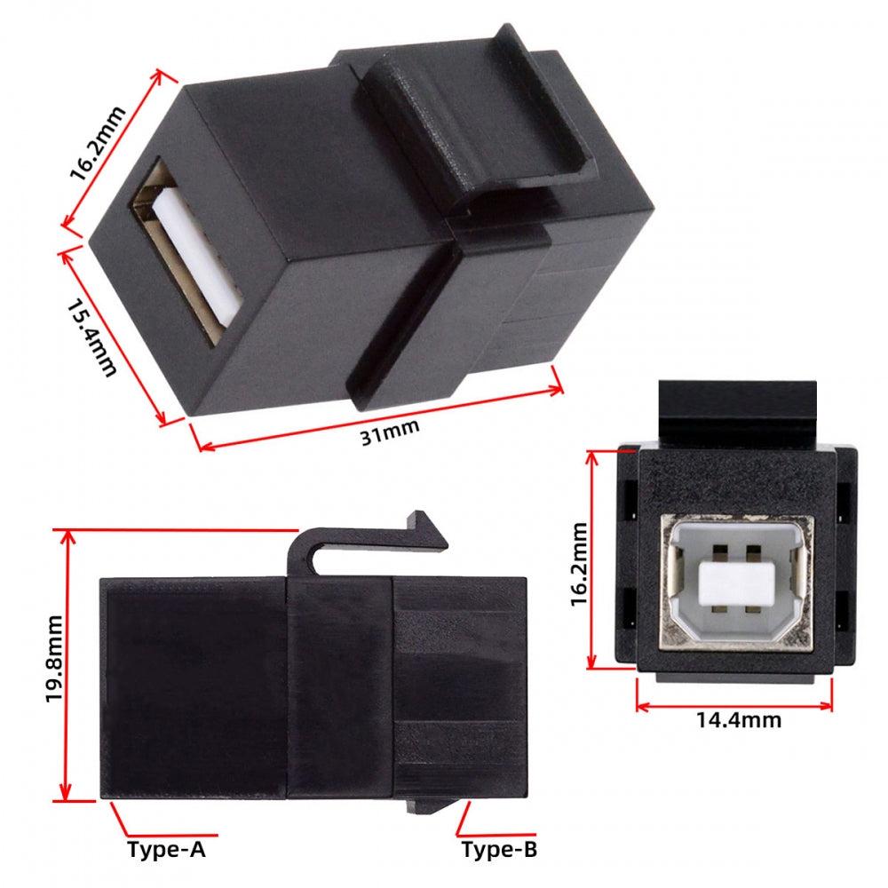 Chenyang USB2.0 A Female to Type-B Female Extension Keystone Jack Coupler Adapter for Wall Plate Panel USB Cable U2-078-AFBF