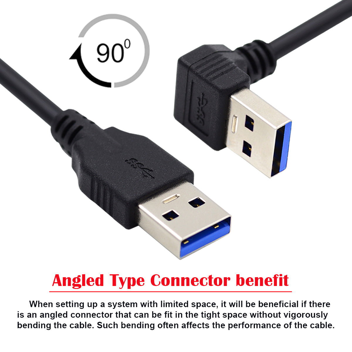 Chenyang Down Angled USB 3.0 Type-A Male to Straight 3.0 Type-A Male Data 5Gbps Cable U3-069-DN